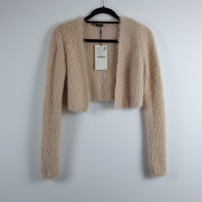 Zara Cropped Strickjacke Damen Gr. S Pfirsich Neu mit Etikett Balero Flauschig Flauschig