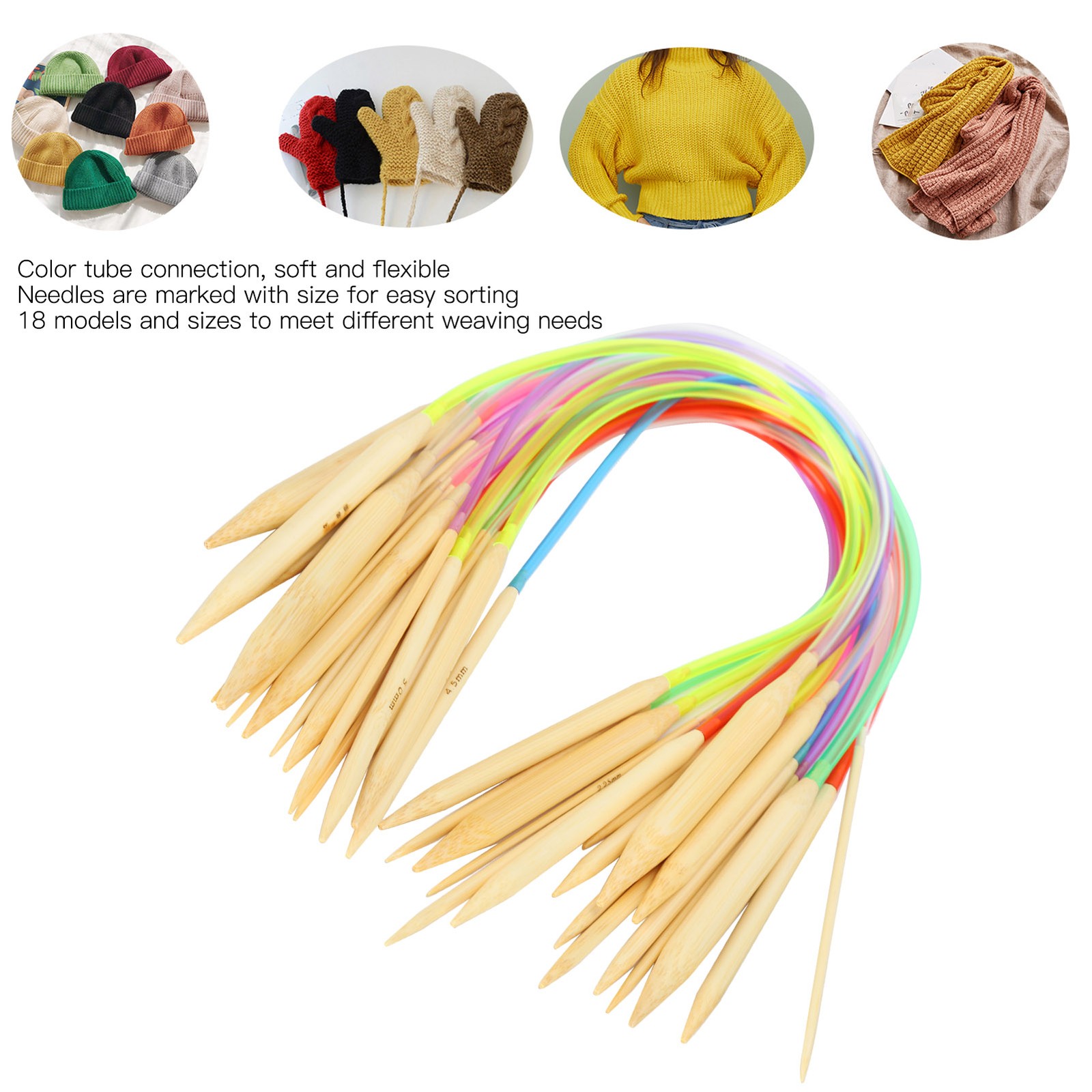 18Pcs Circular Needle DoublePointed Bamboo Color Tube Needlework Tool With Acces