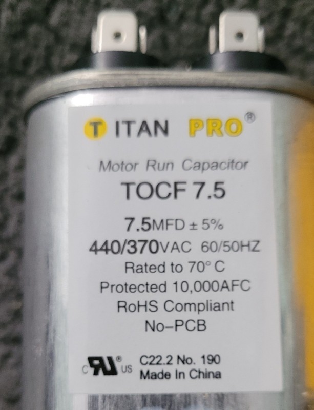 7.5 run capacitor HVAC Motor Run Oval Capacitor 7.5 MFD/UF 440/370 Volts