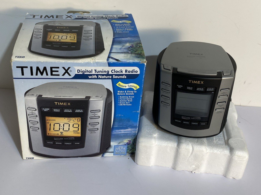 Vintage Timex Dual Alarm Digital Tuning Clock Radio Nature Sounds T300B NIB