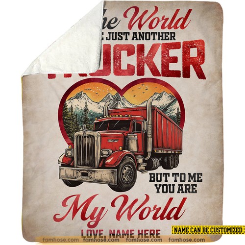 Personalized Trucker Fleece Blanket, To Me That Trucker Is My World Woven - Picture 3 of 10