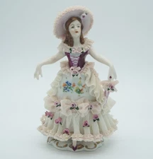 Authentic German Porcelain Karl Klette Lady with Umbrella Figurine Dresden Lace