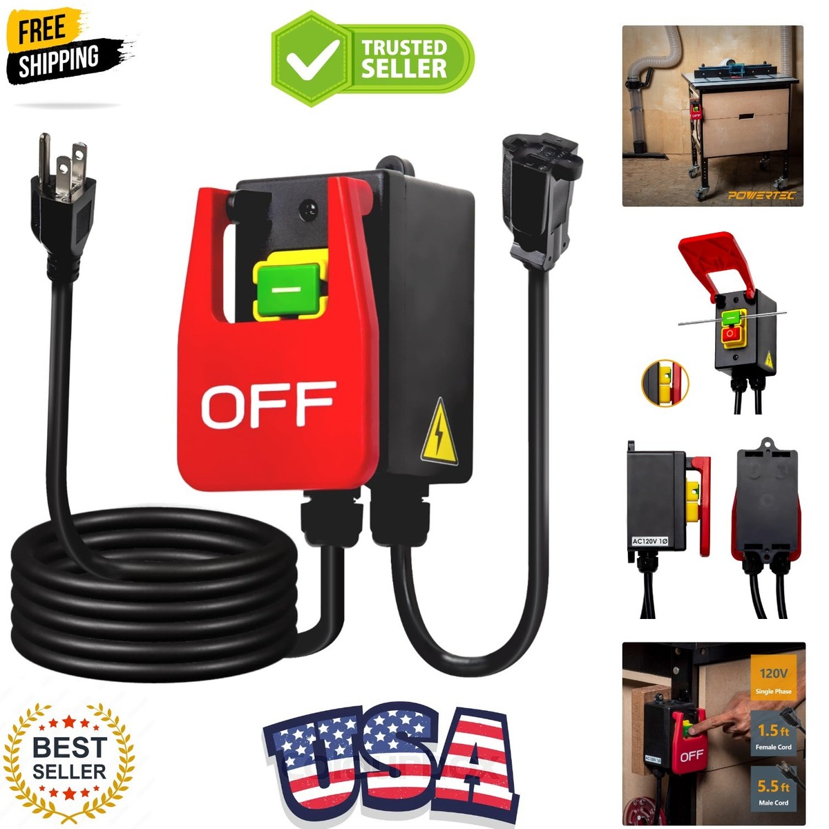 120V Single Phase On/Off Magnetic Paddle Switch, 9 Amps w/ 5.5 Ft