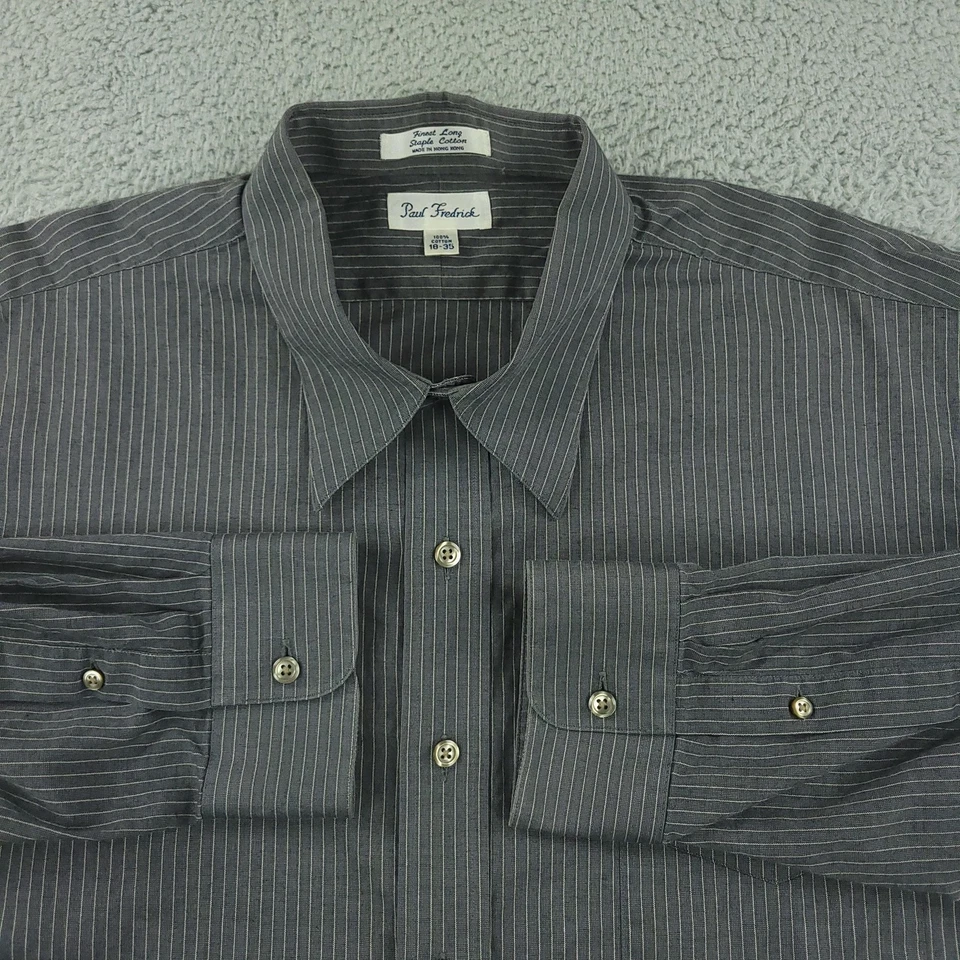 Paul Fredrick Shirt Mens 18-35 Gray Pinstripe Long Sleeve 100% Cotton Dress - Image 2 of 4