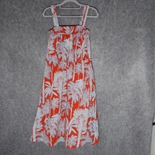 Talbots Women 100% Cotton Dress 8P Orange Tropical Palm Tree Smocked Sundress