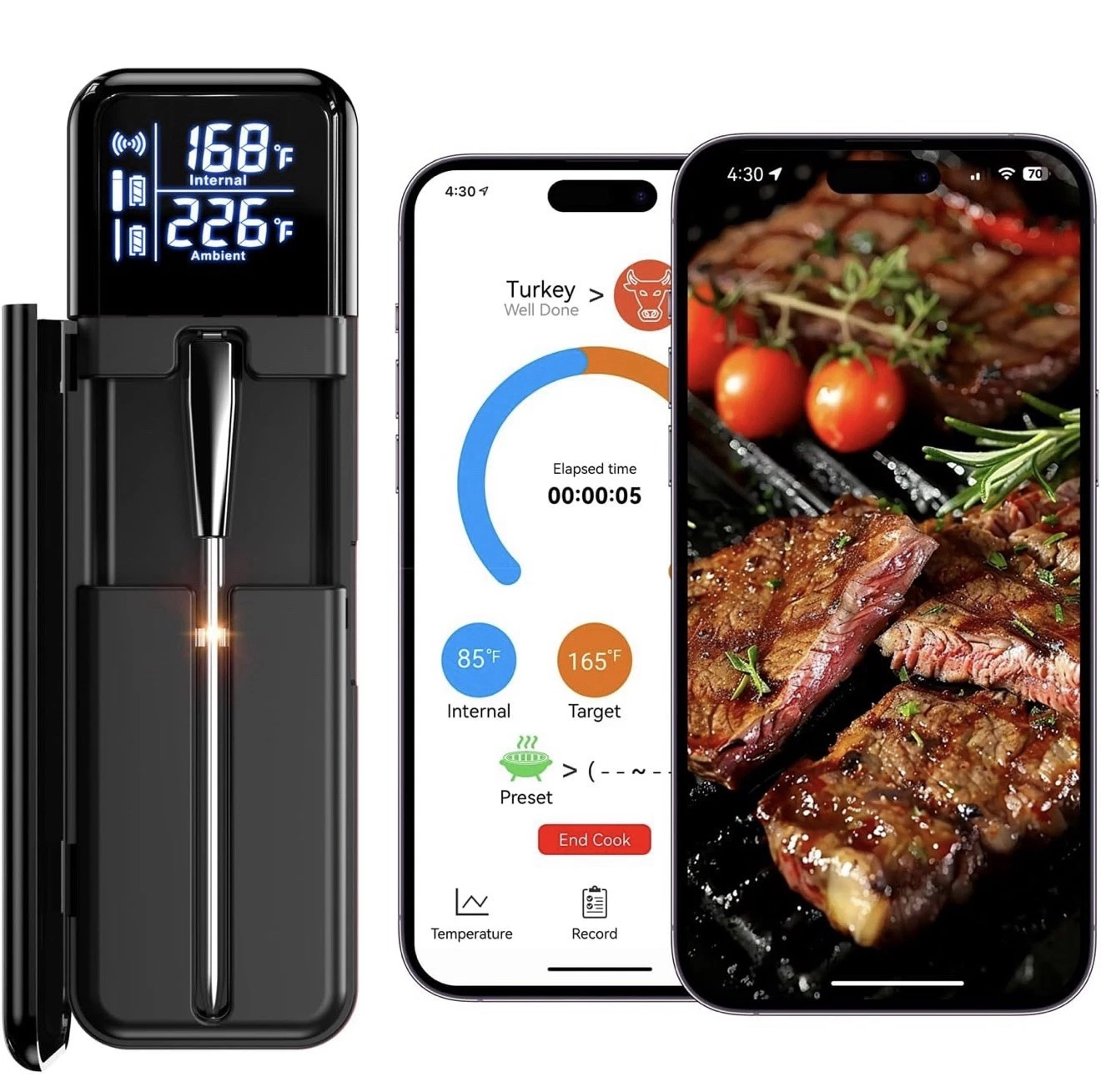 Smart Wireless Meat Thermometer,Digital Cooking Thermometer Dual High Accuracy