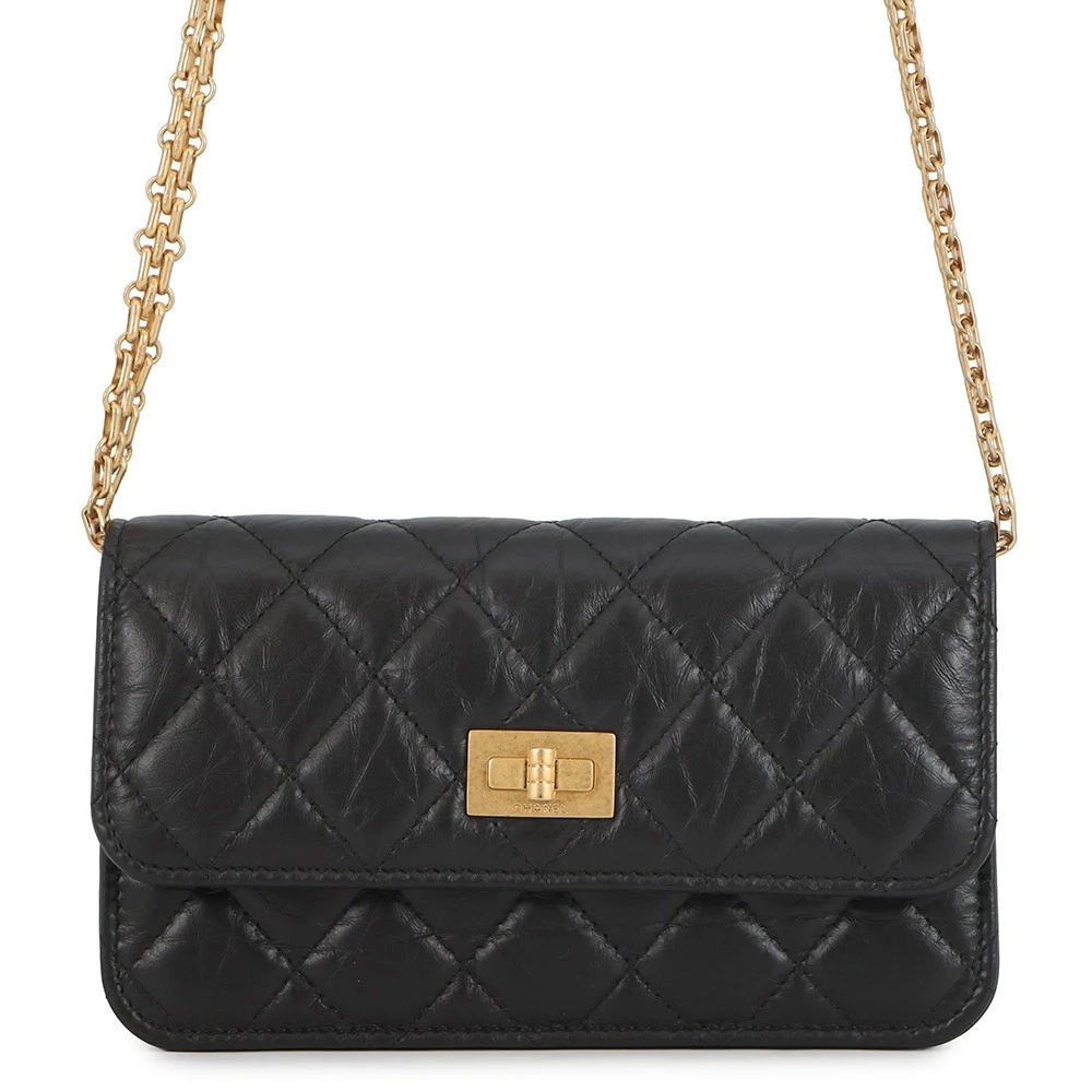 Chanel — CHANEL Matelasse 2.55 Chain Wallet Aged Calf Leather Black AP3169