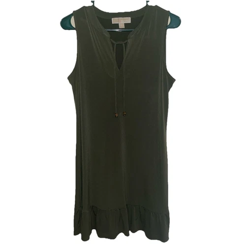 ABITO MICHAEL KORS VERDE EDERA SCOLLO A V CRAVATTA DAVANTI ORLO ARRICCIATO Taglia Media