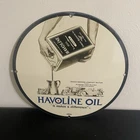 VINTAGE HAVOLINE POURING GASOLINE OIL PORCELAIN SIGN