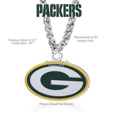 Large Green Bay Packers 2-1/2" Mens Stainless Pendant Necklace NFL Football Gift
