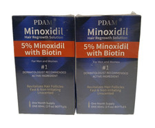 2 Pack PDAM 5 Minoxidil Biotin Hair Growth Two Month Supply 2FL Oz Exp 10/2026
