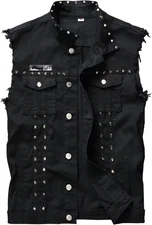 Men'S Punk Denim Vest Sleeveless Jean Jackets with Rivets