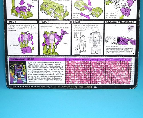 TRANSFORMERS G1 CONSTRUCTICON HOOK TECH SPECS CARD BACK CARDBACK IGA MEXICO 1... - Bild 2 von 3