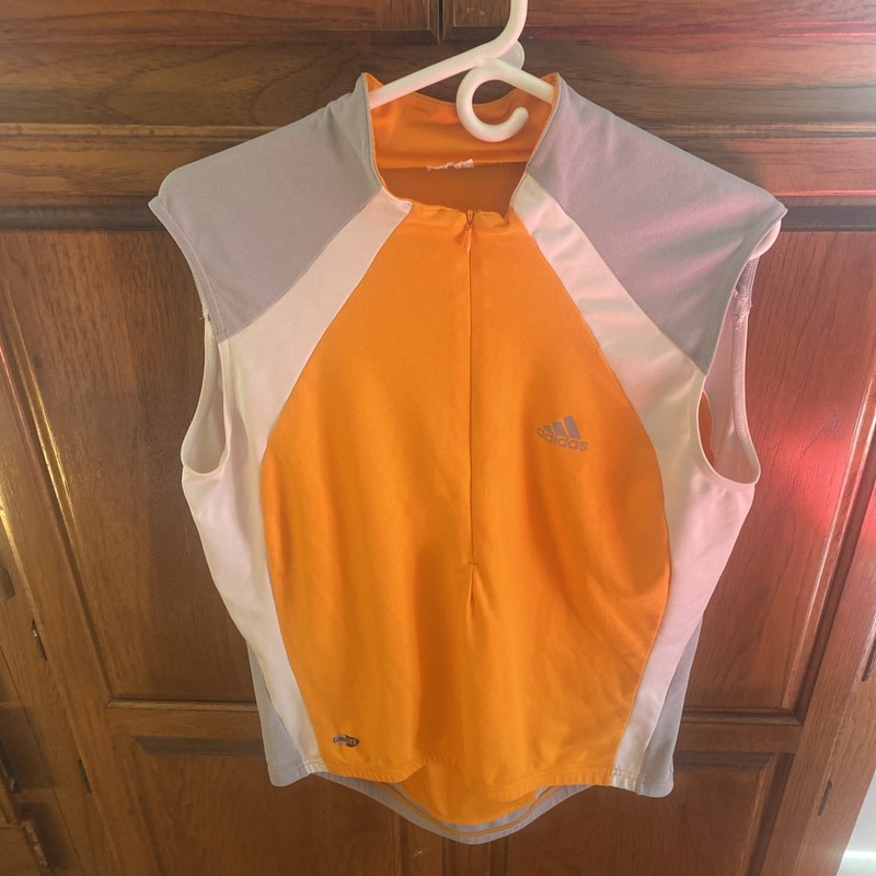 Adidas Cycling Jersey Adult M Orange Gray 1/2 Zip Three Stripe Polyester
