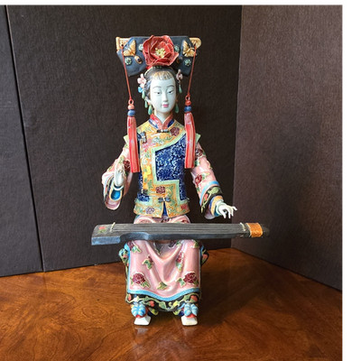 Vintage Chinese Shiwan Pottery Porcelain Figure in Wucai Style by Lin Wei Dong