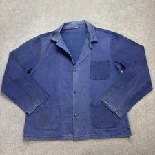 French Jacket Adult Large Blue VINTAGE Faded Work Wear Chore Utility Canvas Men