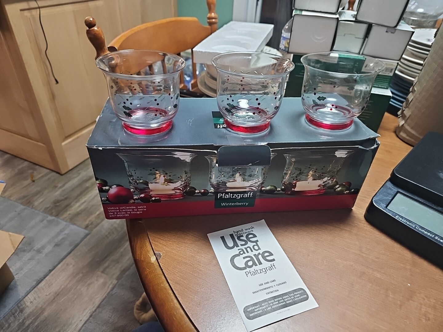 Pfaltzgraff Winterberry 3-Piece Etched Votive Candle Set in Original Box-image