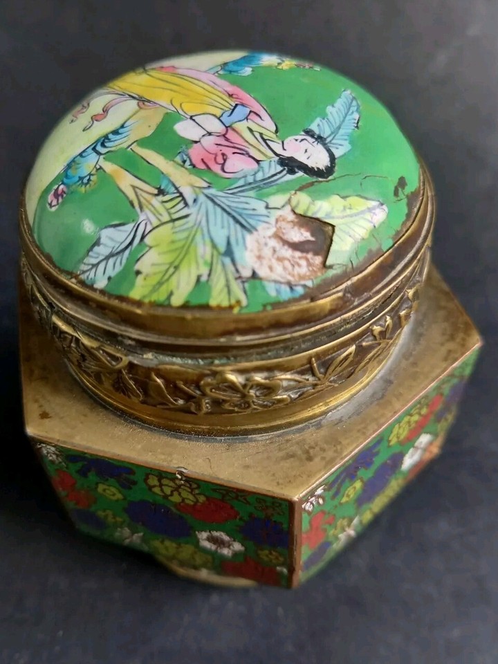 Ancienne Boite opium Chine Cloisonné Tabac Old Chinese Enamel Tobacco