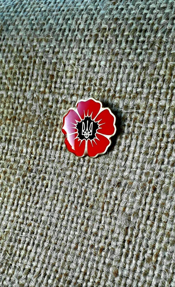 Pin Solapa Oro Rojo Amapola con Tridente Ucraniano Tryzub Ucrania Regalo 0,8" Foto 3 de 4