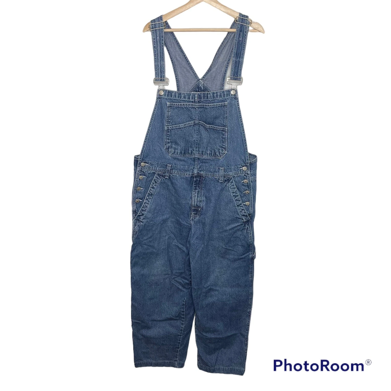 Faded Glory Overalls Mens Large Blue Denim Bib Carpenter 36-38 Waist 28” Inseam