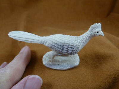 (Road-W2) white gray Roadrunner shed ANTLER figurine Bali detailed carving bird