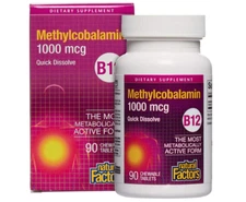 Natural Factors, Vitamin B12 Methylcobalamin 1000 mcg 90 Tablets