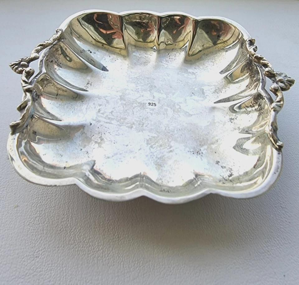 ANTIGUO PLATO BANDEJA CARAMELO NUEZ PLATA ESTERLINA 925 Foto 3 de 4