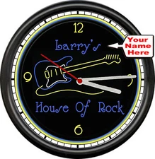 Personalized Neon Guitar House Of Rock & Roll Band Bar Music Sign Wall Clock