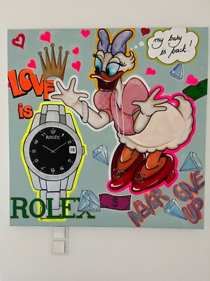 Bild Gemälde Baby is Back ROLEX DateJust DAISY Acryl Leinwand 90x90 Swarovski