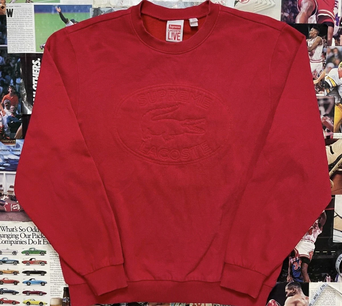 Supreme x Lacoste Pique Crewneck Sweatshirt SS17 red size medium used good Shape