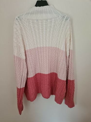 Funnel Neck Striped Jumper Cable knit Hot Bronze Cotton/Wool Blend Ex M&S 1199A - 第 2/8 張圖片