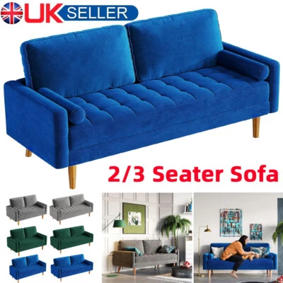 Modern 2 3 Seat Sofa Loveseat Button Tufted Couch Velvet Settee Wood Legs Room