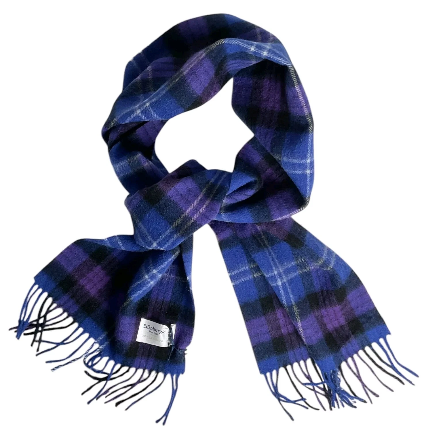NEW EDINBURGH Unisex Lambswool Rectangle Scarf SCOTLAND Blue Purple Tartan