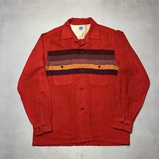 Vintage 50s Sears Roebuck Pilgrim Wool Blend Striped Button Up Shirt Large