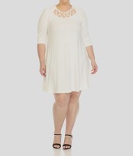 White Mark Women White Crisscross Round Neck 3/4 Sleeve Dress Plus Size 1XL