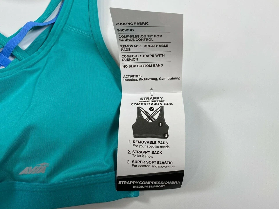 Sujetador de compresión para mujer Avia Aqua azul con tiras soporte medio XXL 2XL NUEVO Foto 3 de 4