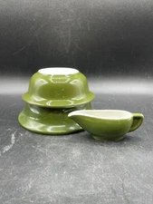 Vintage Hall Pottery Green Bowl Creamer USA 391 392 143 Restaurant Ware Set 3