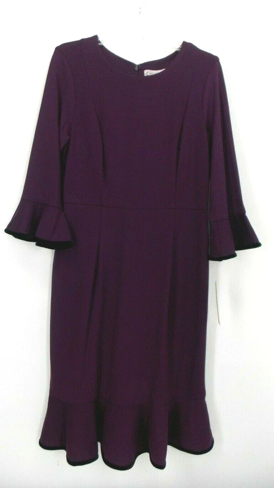 Nuevo con etiquetas Vestido Nanette Lepore Talla 8 Moody Treasures Ciruela Negro Terciopelo Mangas Campana Foto 2 de 4