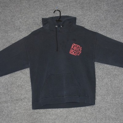 Vintage Ginko Ramen Hoodie Mens M Black Graphic Pullover Sweatshirt