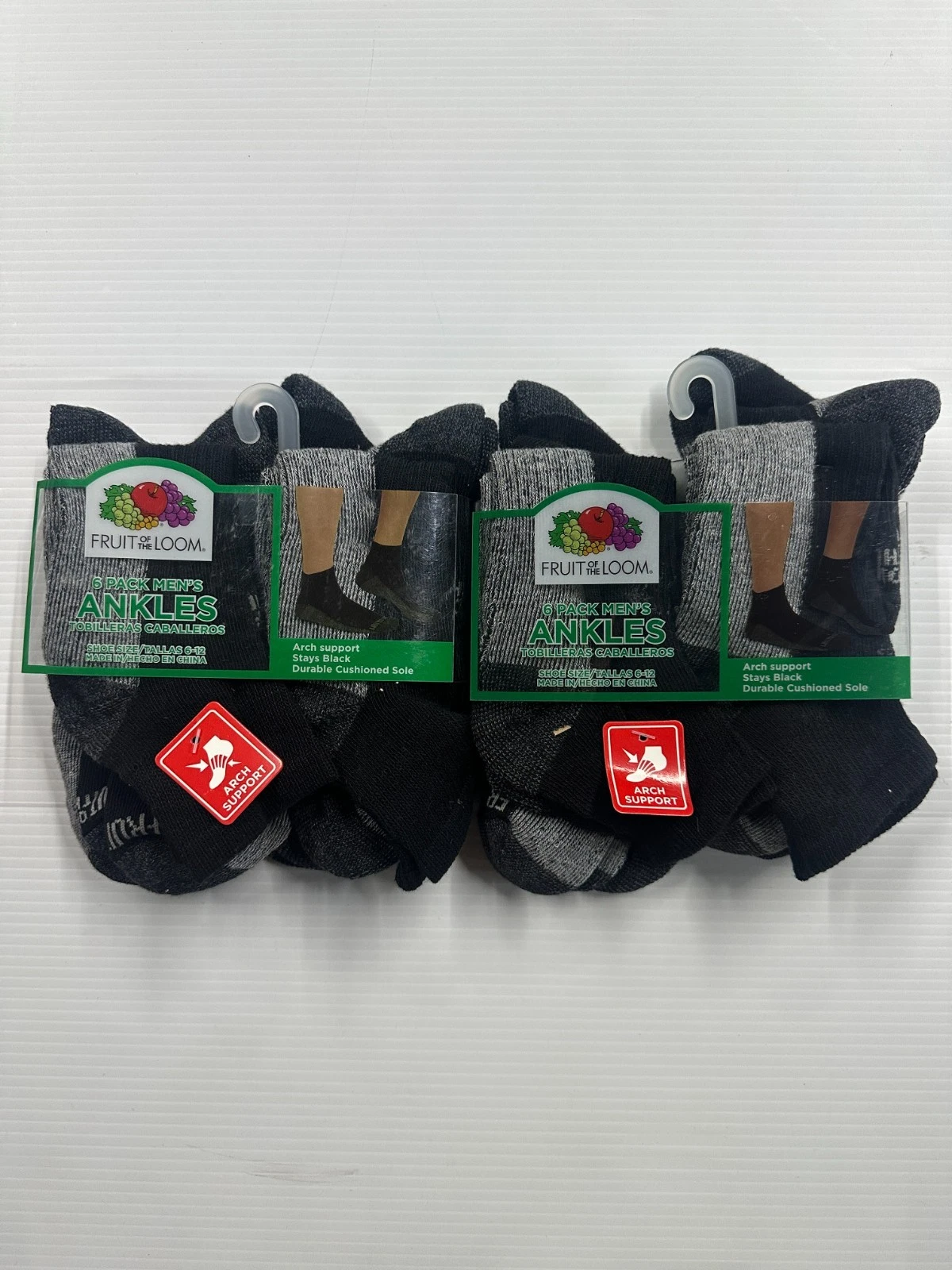12 Pairs Men's Fruit of the Loom Black Ankle Socks Cushion Support Size 6-12