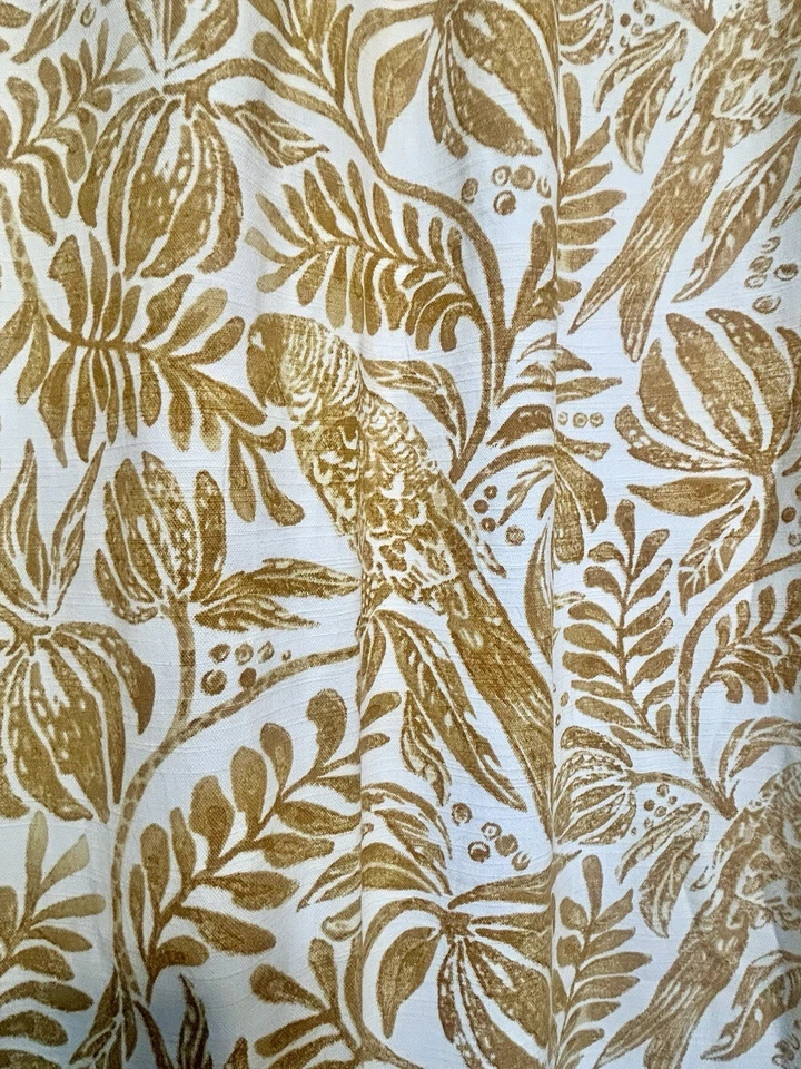 Panel Cortina Anthropologie 100% Algodón Amarillo Blanco Pájaro Estampado Tropical 50x84 Foto 2 de 4