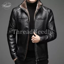Men's Black Shearling Style Slim Fit Motorcycle Leather Jacket With Brown Fur