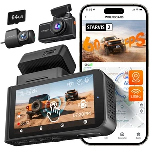 WOLFBOX X3 Dash Cam 2.5K+1080P Caméra de Dash à deux canaux avec WiFi & GPS, ADAS