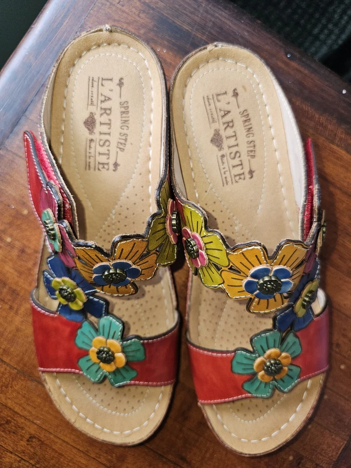 Spring Step L’Artiste Women’s Size 38 Oceanside Red Slide Leather Sandals Nice - Image 3 of 4