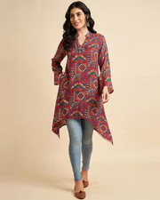 Printed A-Line Dress with Asymmetric Hem code 235