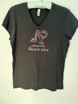 Wine Enthusiast Wine Drinker T-Shirt Humor Funny Rhinestones Size XL