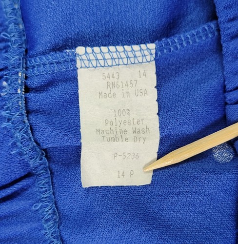 Vintage Blue Elastic Waist Pleated Skirt w Printed Faux Embroidery Hem Size 14 - Picture 12 of 13