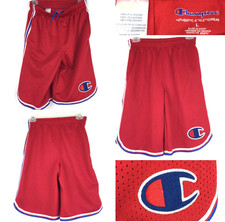 Champion Boys Large 24-28 in Waist Red Gym Drawstring Big Logo Mesh Shorts