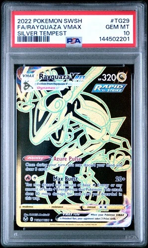 2022 POKEMON SWORD & SHIELD SILVER TEMPEST #TG29 FULL ART/RAYQUAZA VMAX PSA 10