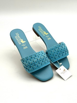 NWT Libera Mente Woven Leather Slide Sandals Blue Women s Italy Size 39 USA  8